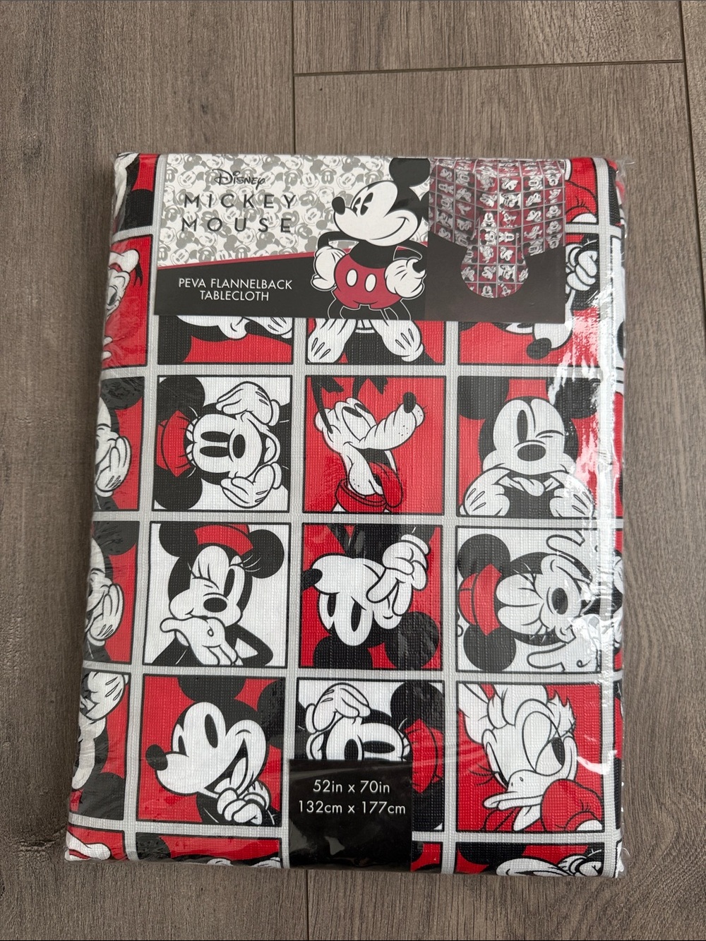 Disney Mickey Mouse Red Black White PEVA Flannelback Tablecloth